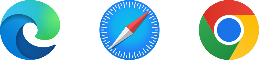 line of logos for Edge, Safari and Chrome browsers