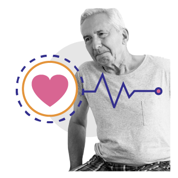 man with graphical overlay indicating his heart