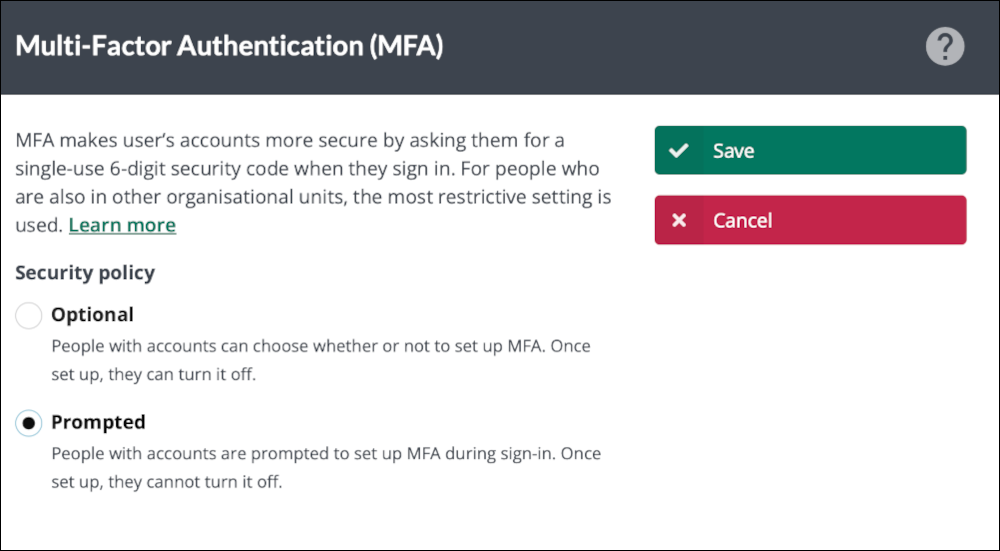 Near Me - Org Admin choice of MFA prompts