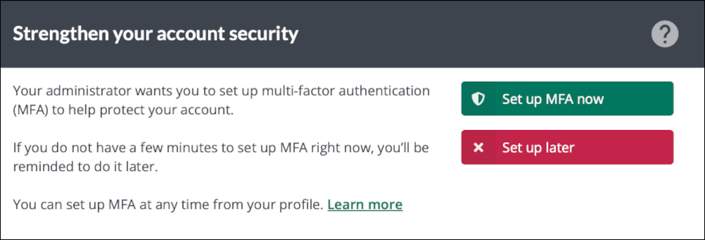 near me - service provider's prompt to enable MFA