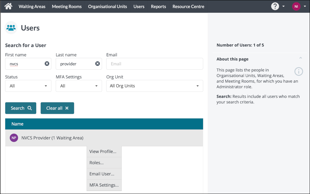 Near Me - Org Admin - reset user mfa status