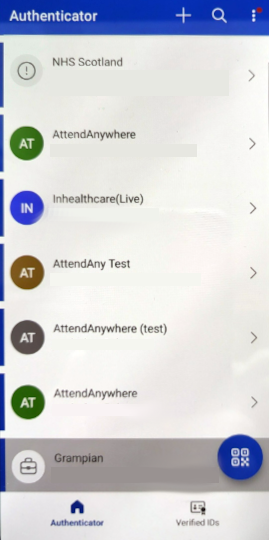 MS Auth App main screen