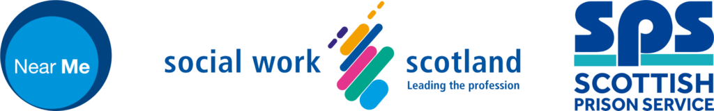 Near Me, Social Work Scotland and Scottish Prison Service logos