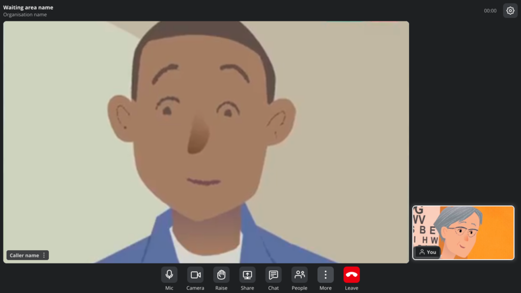 Animation still a Near Me video call from a clinician's viewpoint.