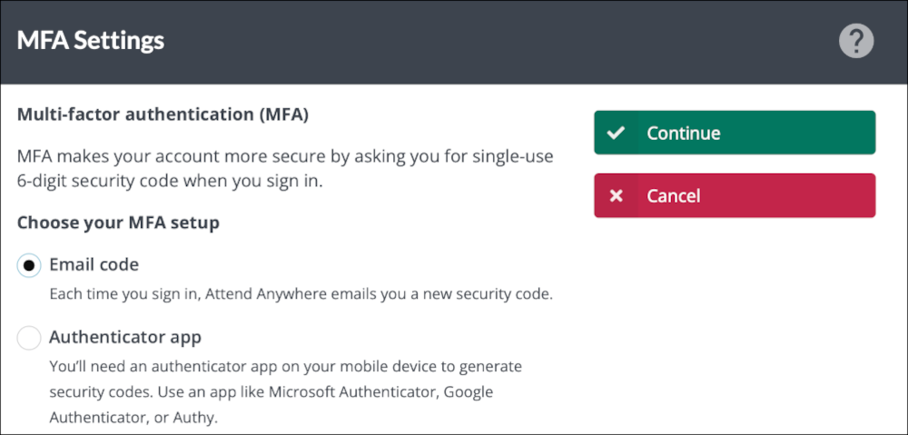 Near Me Service Provider screen. Choosing email for MFA