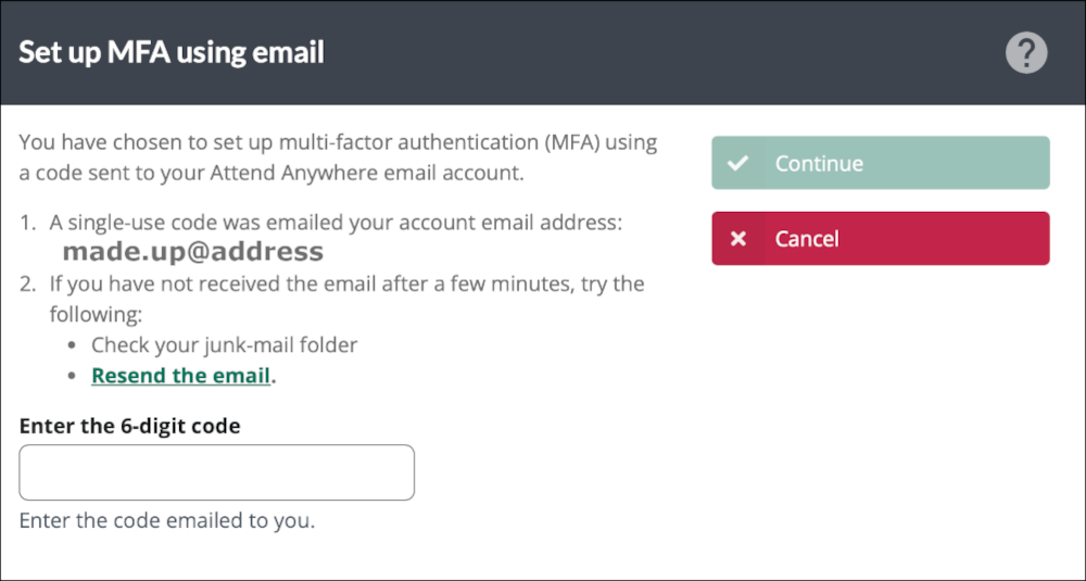 near me service provider screen - request for code to allow mfa to be set